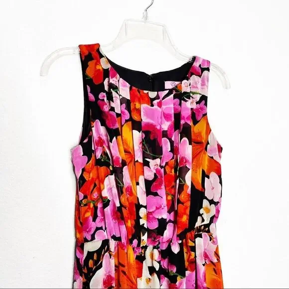 Eliza J Floral Chiffon Sleeveless Pleated Maxi Dress 4 Sheath - Picture 2 of 10